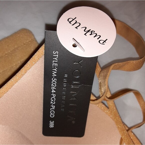 Youmita Pale Gold Glittery Fabric Cross Front 38B Bra NWT - Picture 6 of 11